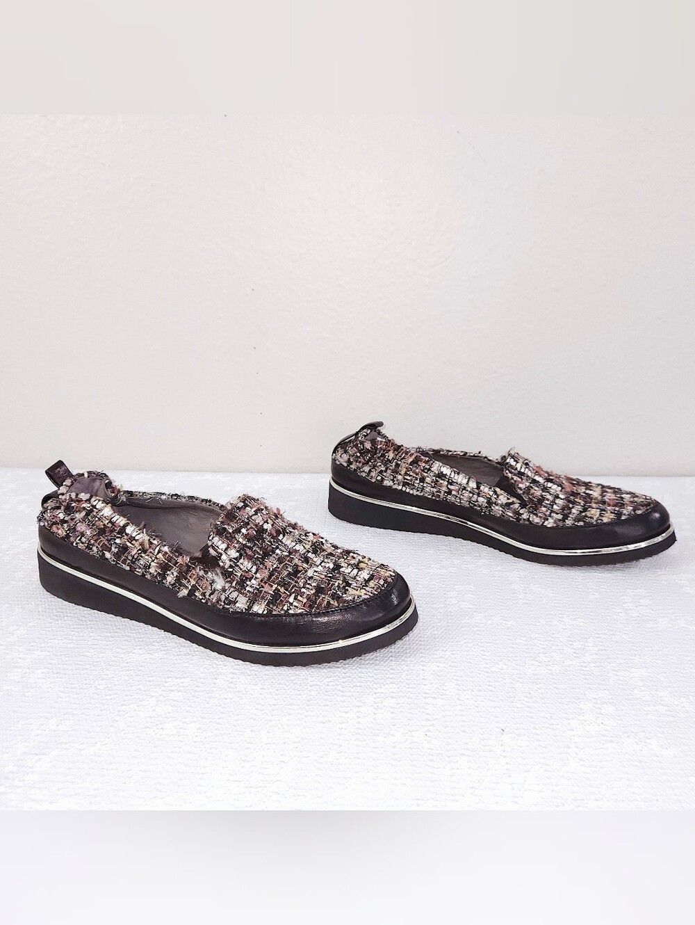 New! RON WHITE Tweed Flats Nellaya Slip-On Loafers